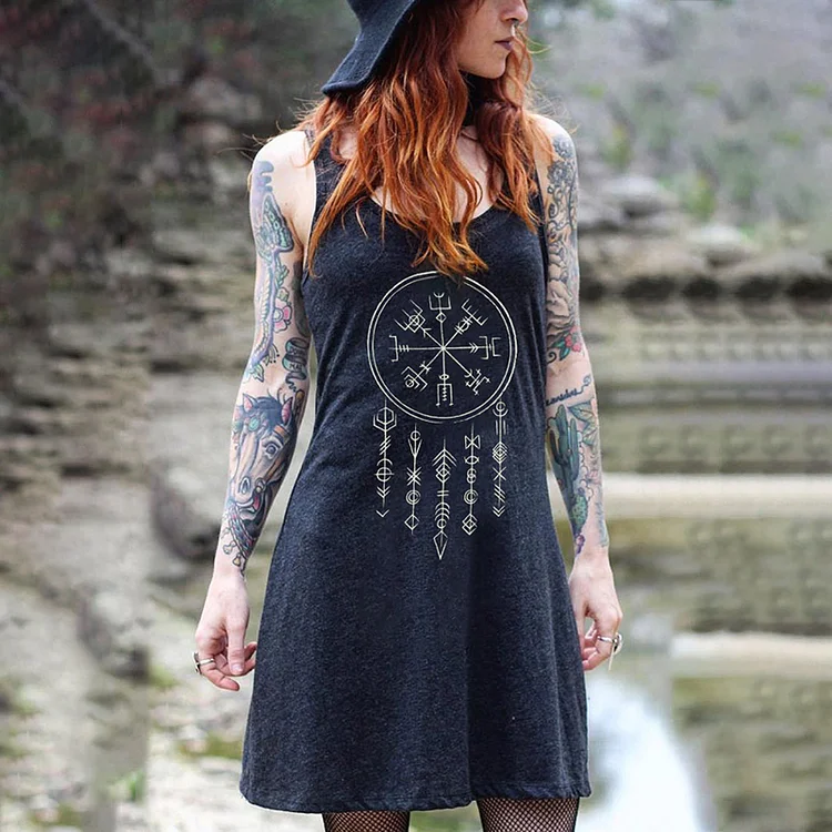Viking Totem Eagle Print Suspender Dress