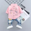 Kids Baby Boys Suits Print Jeans 2 Pcs Sets