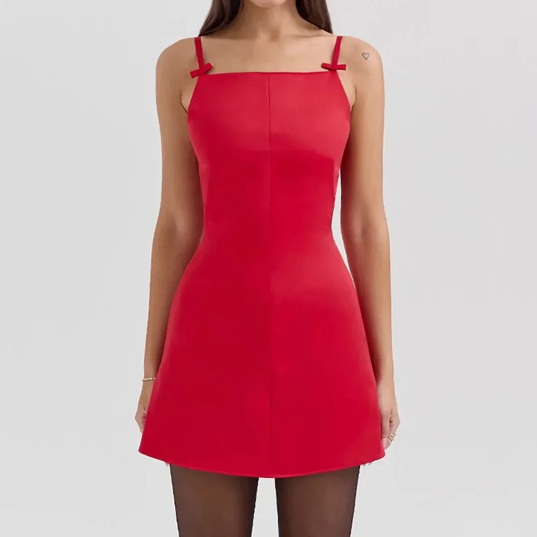 Toloer Satin Bow Strap Mini Dress-Outfit Ideas
