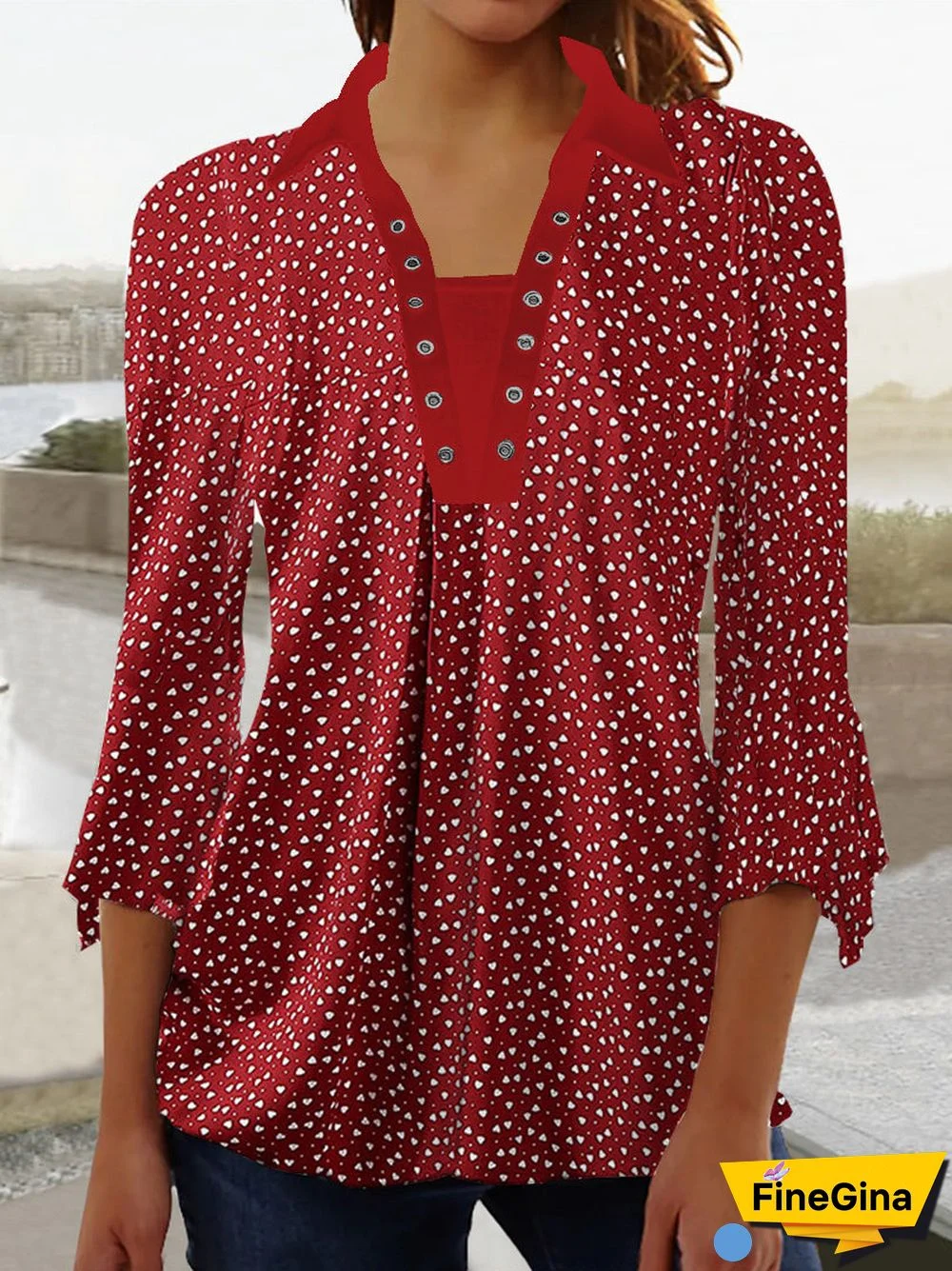 Women's 3/4 Sleeve V-Neck Stitching Graphic Floral Printed Tops