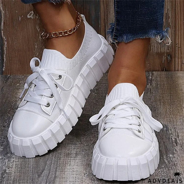 Fashion Thick Sole Round Toe Lace-Up Leisure Shoes