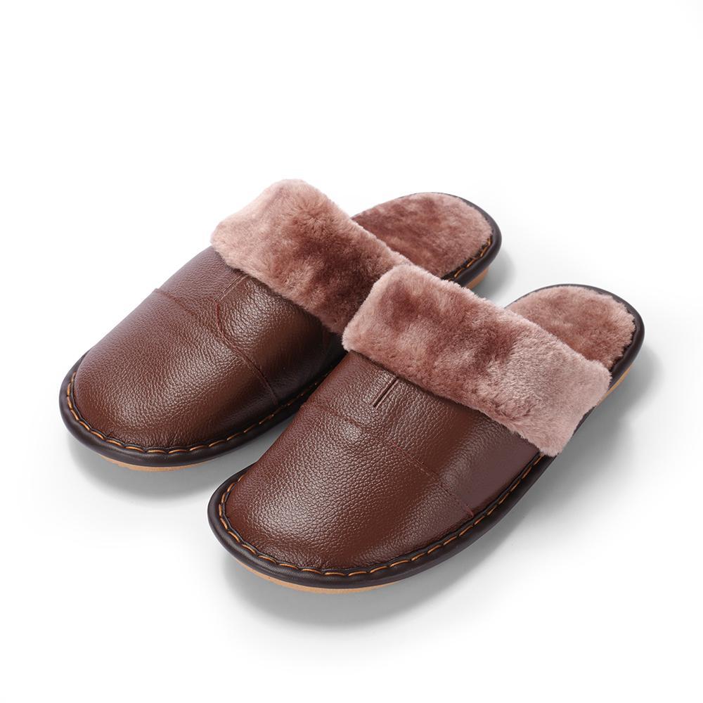 Dacomfy Men's autumn and winter non-slip warm home leather slippers 