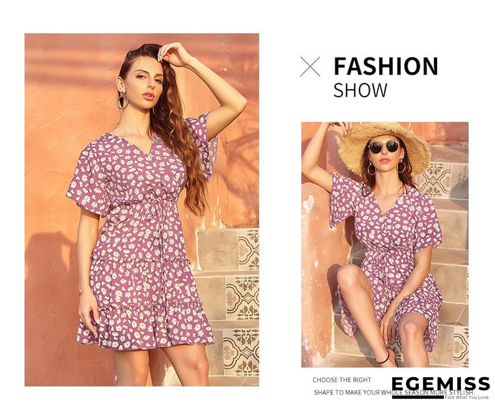 Women's Chiffon V-neck Lace Up Dress Casual | EGEMISS