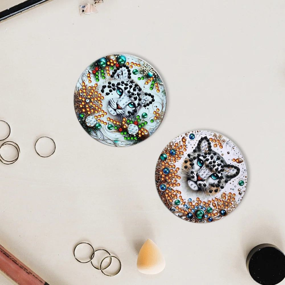 DIY Diamond Art Portable Cosmetic Mirror Round Diamond Painting Crafts (Tiger)