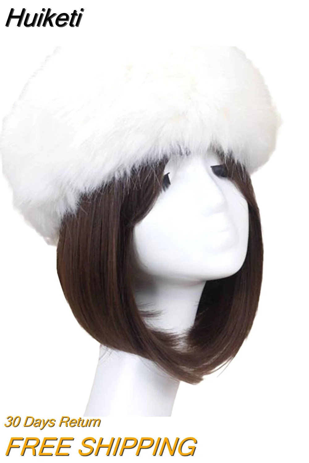 Huiketi Women's Faux Fur Hat Fluffy Headband Russian Style Hat Comfy Cossack Style Elastic Stretch Furry Earmuff Bomber Hats