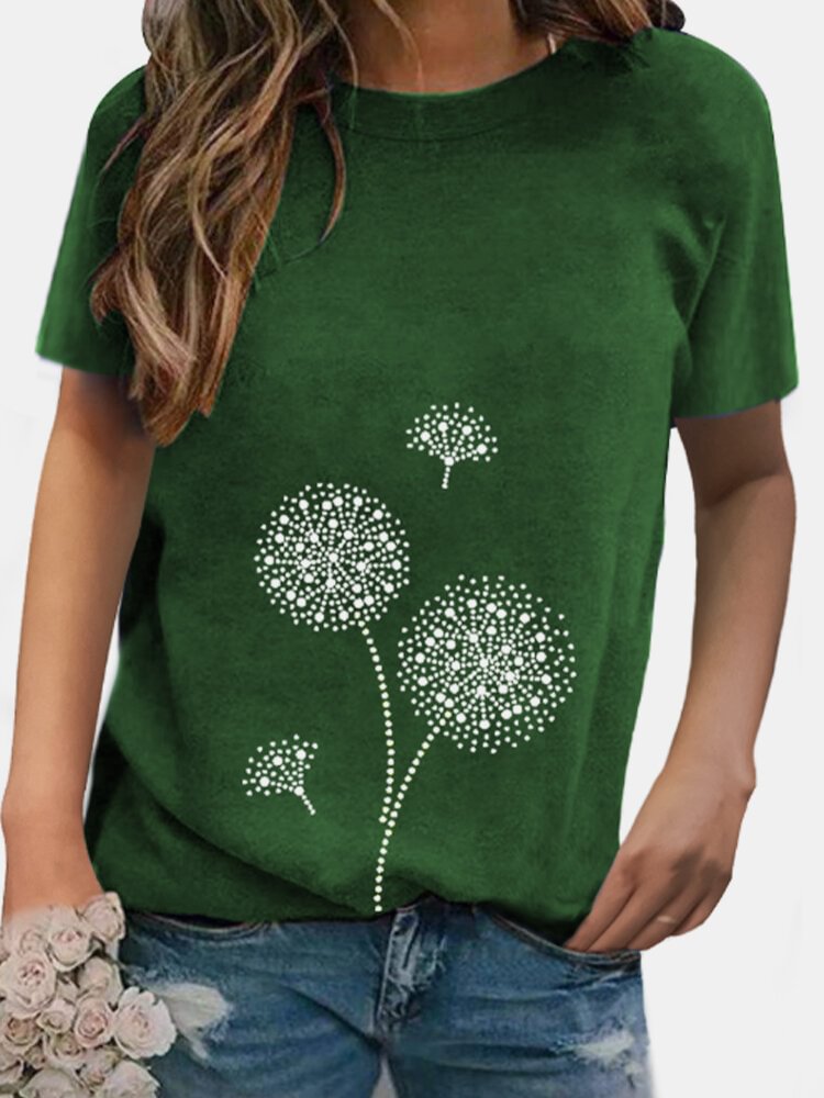 O neck Flower Print Short Sleeve Casual T shirt For Women P1656121