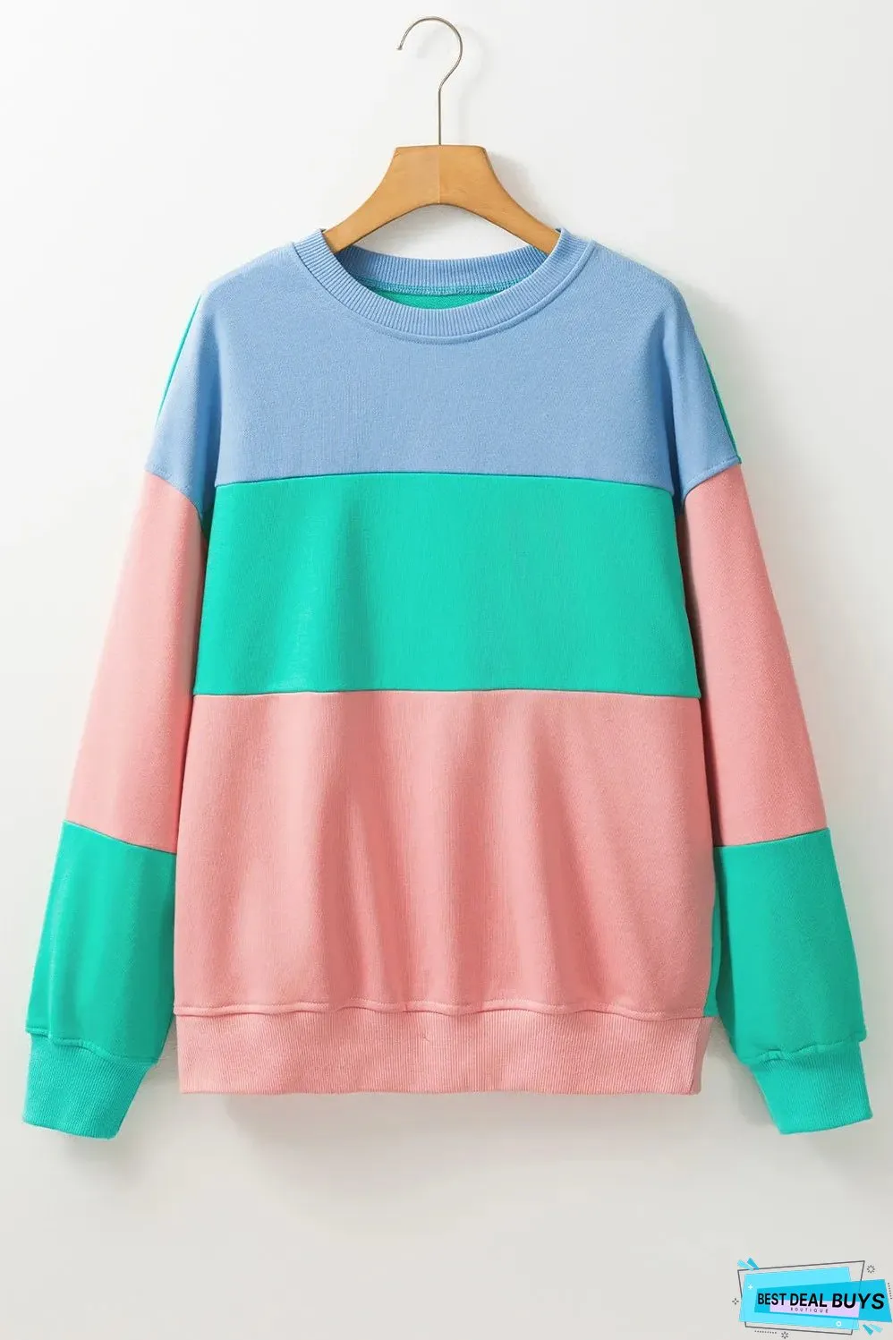 Color Block Round Neck Long Sleeve Sweatshirt