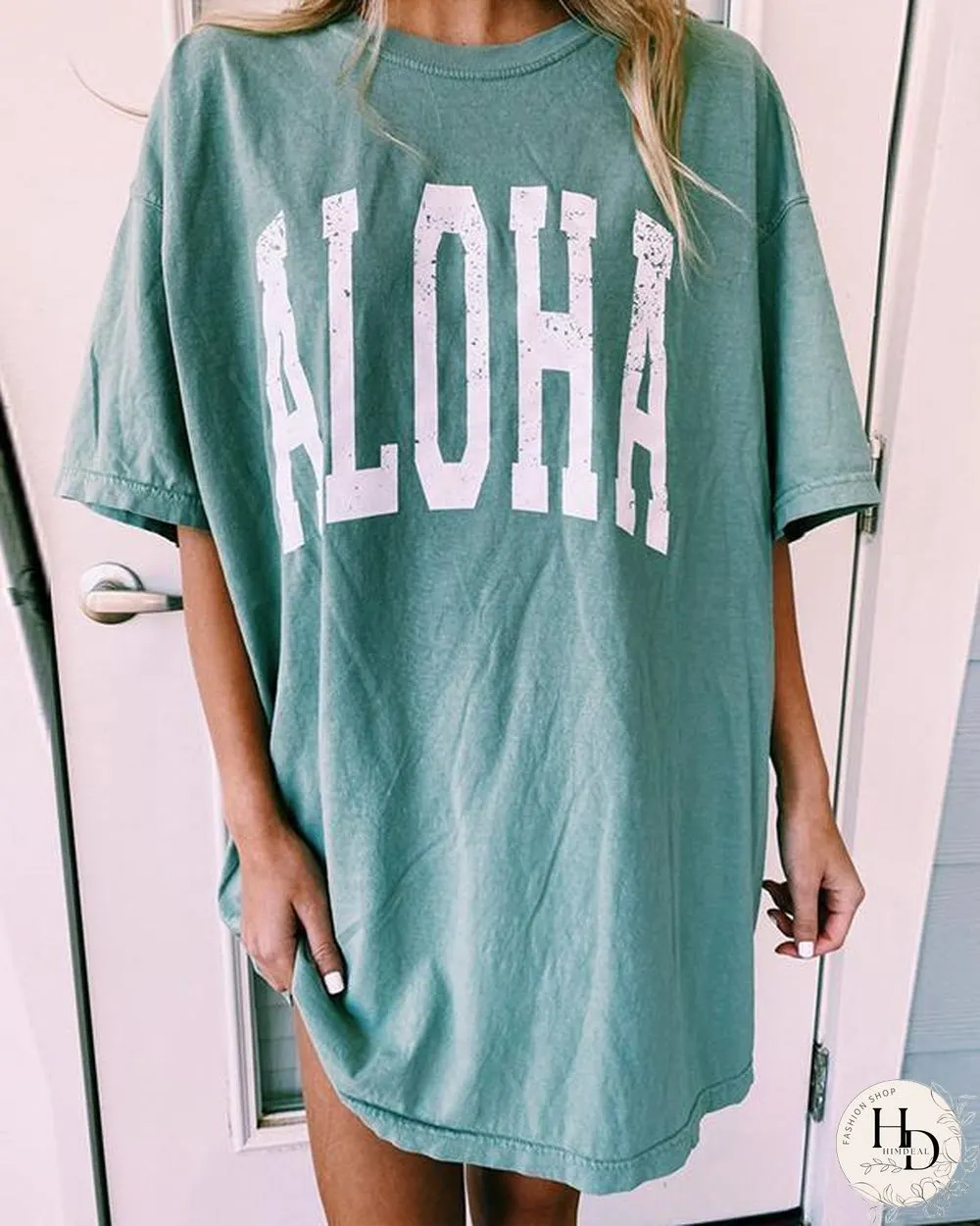 Casual Letter Printed Loose Long Tee Dresses