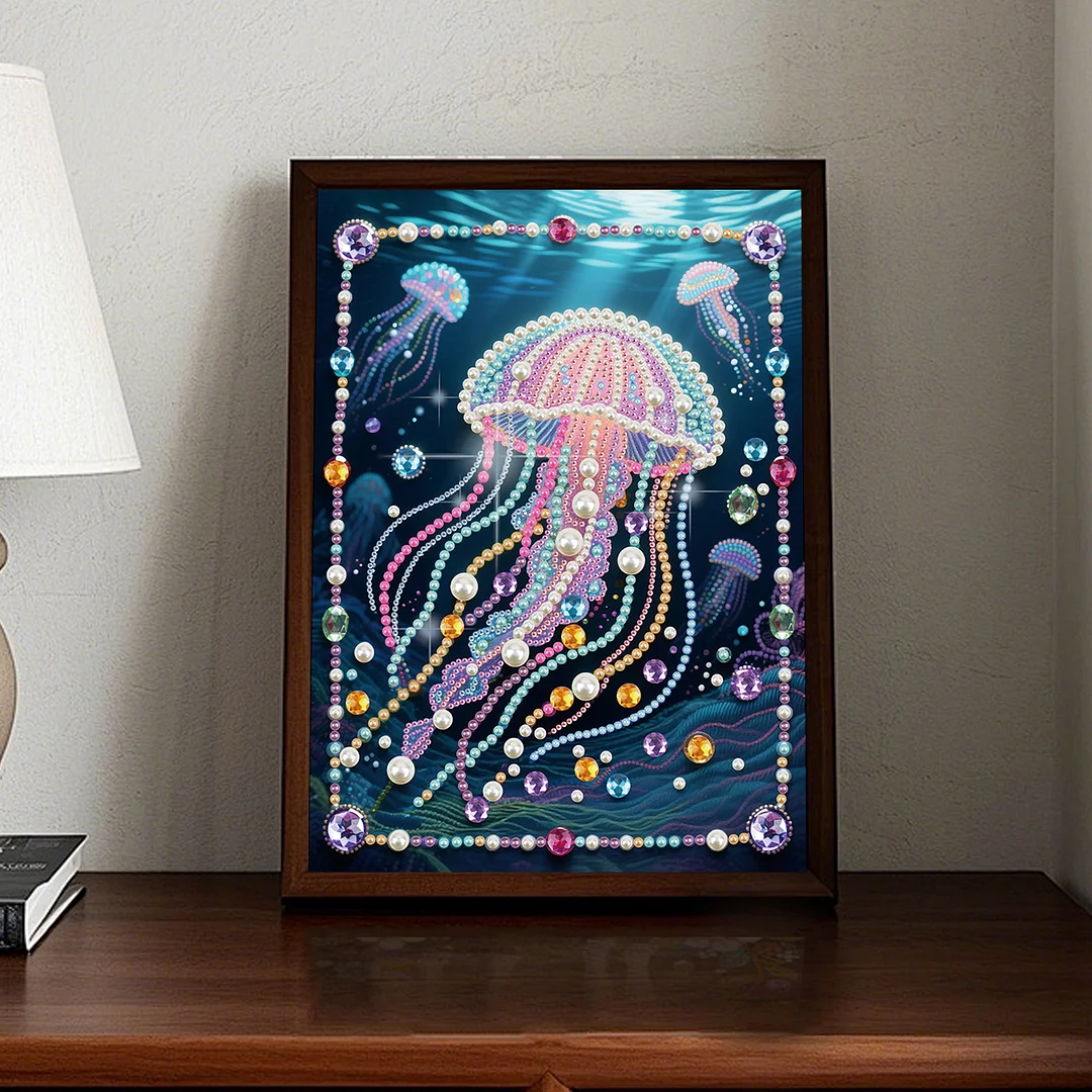 Pink Jellyfish DIY Partial Diamond Pearl Painting Art Kits 30x40cm Special Shape Pearl Gem Paintings Picture Arts Craft for Adults Beginners Home Wall Decor