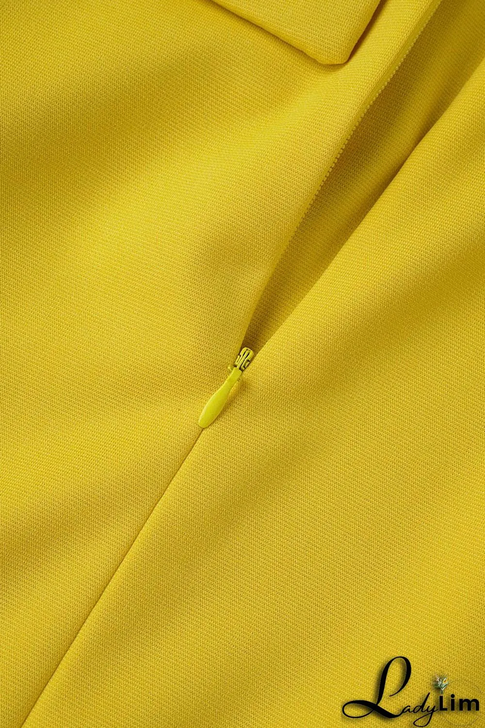 Yellow Casual Elegant Solid Flounce Zipper O Neck Wrapped Skirt Dresses