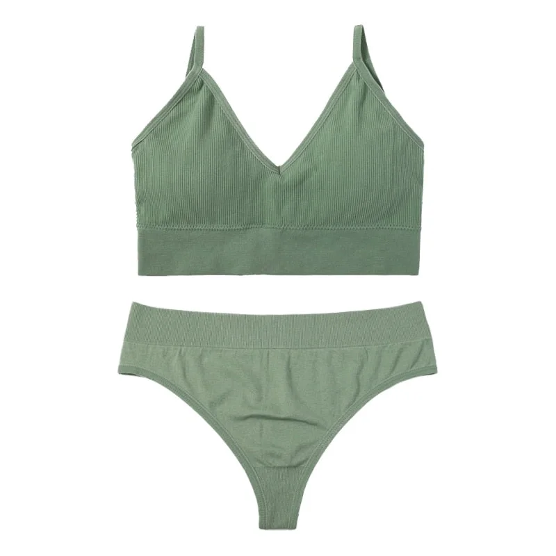 Women Push Up Bra Set Sexy Thong Low Waist Panties Meet'r Wire Free Bralette Lingerie Pad Brassiere Cotton Female Underwear Set