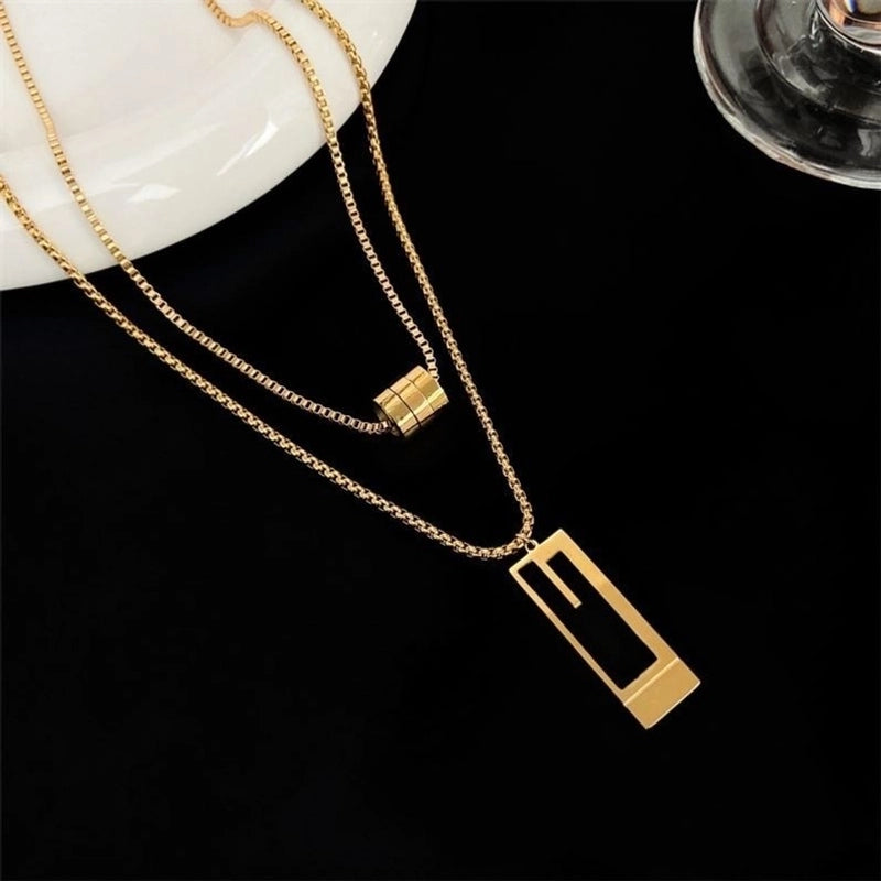 Titanium Steel Box Chain Geometric Double Layer Necklaces