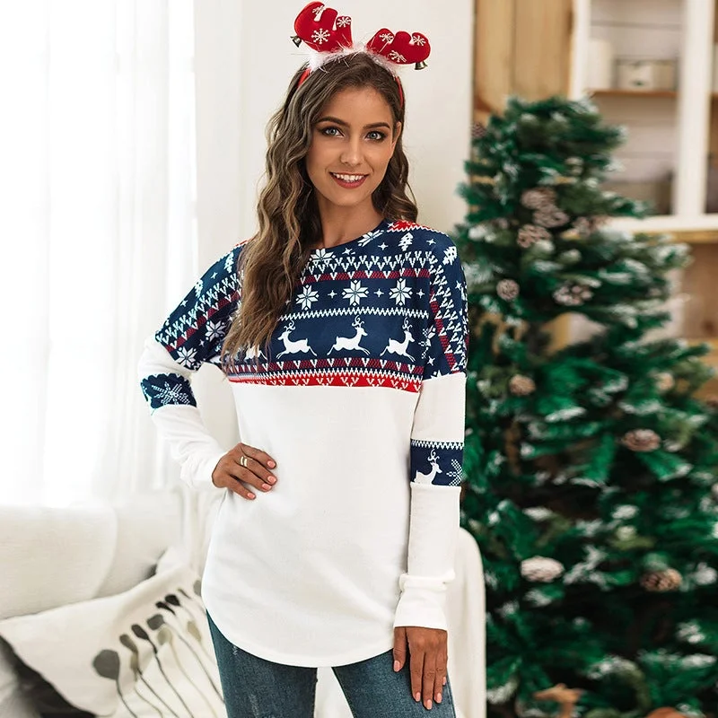 Women's Christmas Print Casual Long-sleeved T-shirt