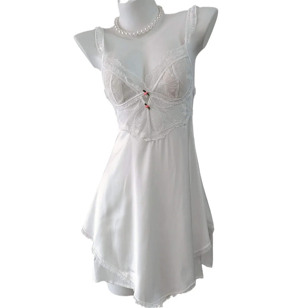 Churchf Churchf Lace Hollow With Chest Pad Sling Ice Spring And Autumn Cool Night Dress Beautiful High Sense Of Pajamas Female Pure Desire