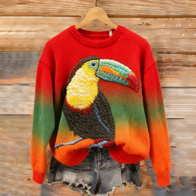 Women's Bird Pattern Cozy Knit Sweater wearshes
