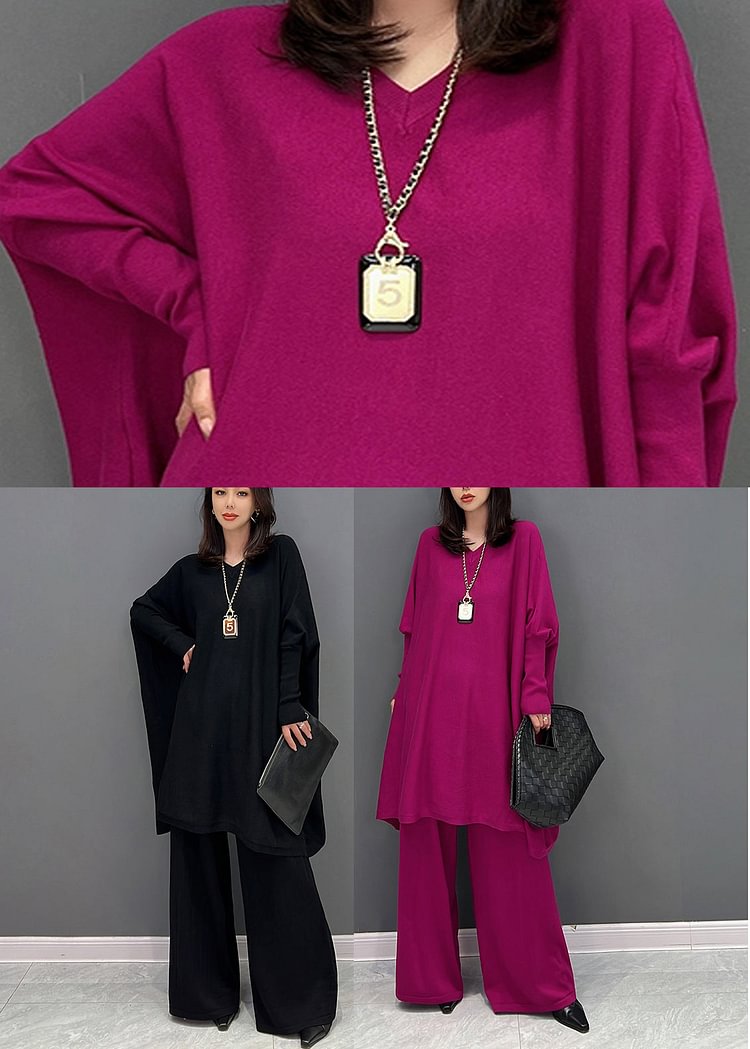 Ribbed V-Neck Long Sleeve Top and Pocketed Pants Set main image 1