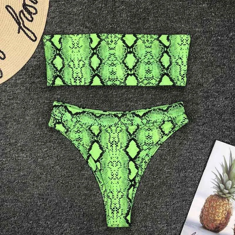 2021 New High Waist  Bikini set Yellow Bandeau Swimsuit Sexy Print Thong Bikini Women Swimwear Two-pieces Bather Bathing Suit