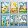 6pcs Scenery DIY Mini Round Diamond Painting Set 14x19cm
