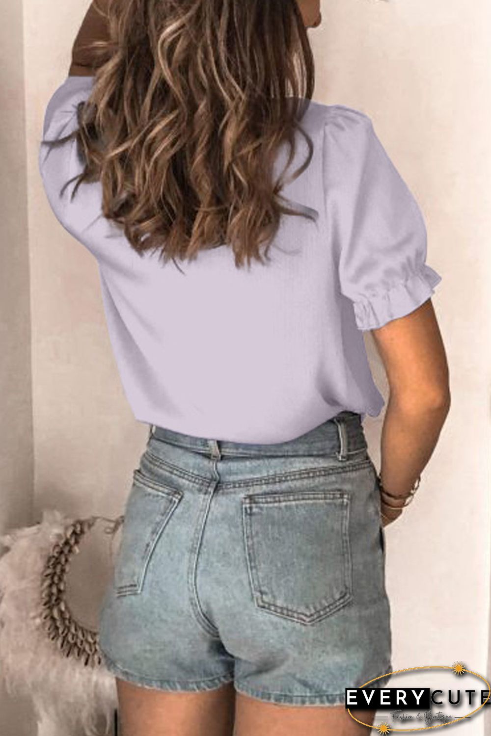 Violet Lace Crochet Frilled Short Sleeve Top