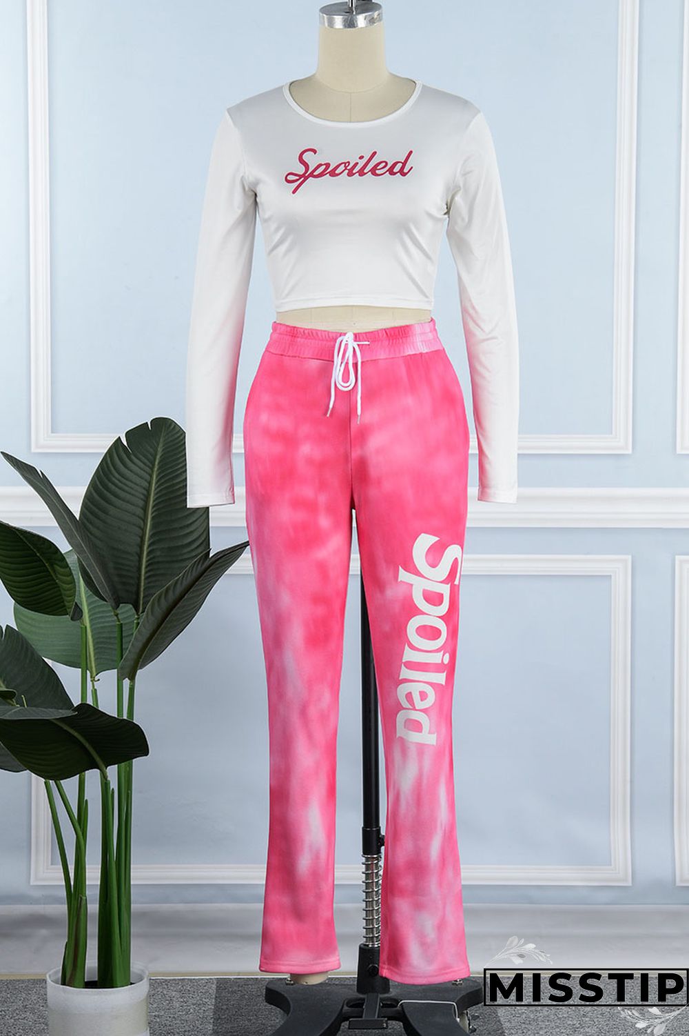 Pink Casual Street Print Patchwork O Neck Long Sleeve Two Pieces