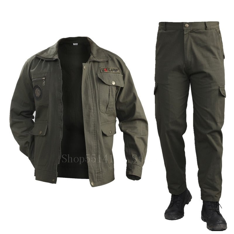 Men's Cotton Military Jacket Cargo Pants Set Man Tactical Camouflage Multicam Combat Uniform Bomber Soft Autumn Outdoor Workwear