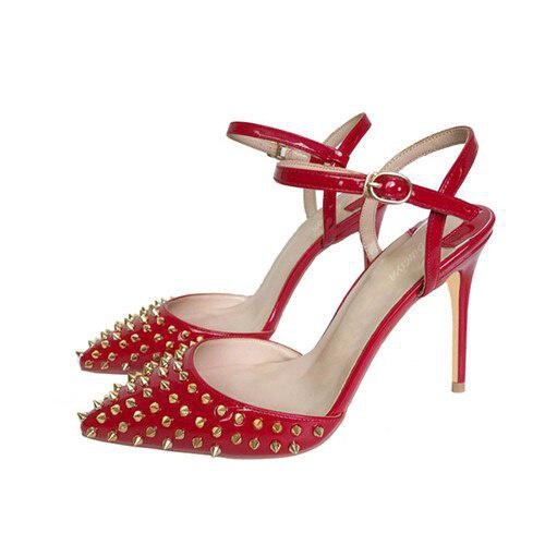 GOOSHOE 12cm High Heels Slingbacks Shoes Pointed Toe Rivet Ankle Buckle Strap Shoes