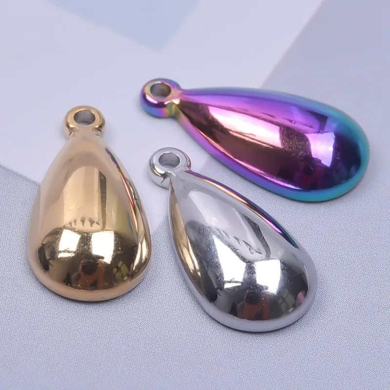 1 Piece 1.7*0.9cm Hole 1~1.9mm 304 Stainless Steel 18K Gold Plated Water Droplets Pendant
