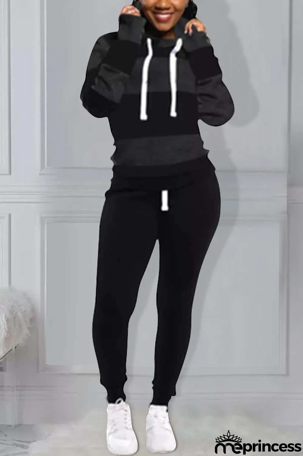 Red Polyester OL Striped Patchwork Print pencil Long Sleeve Two Pieces