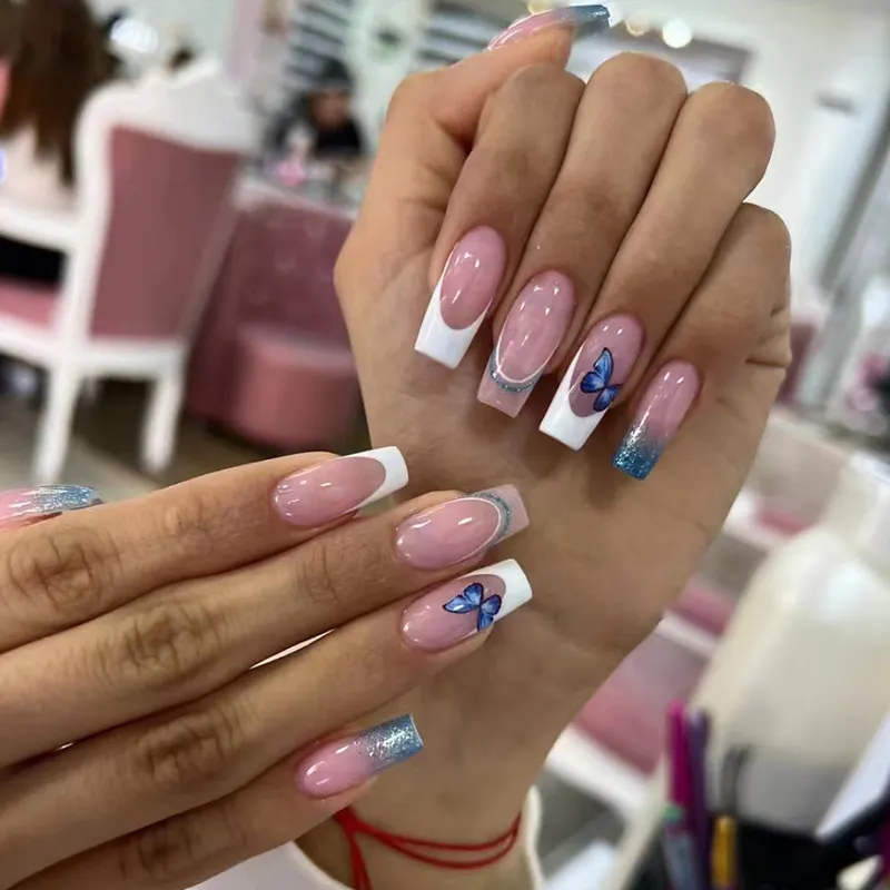 Churchf Churchf Butterfly Flash Pink Nail In The Long Ins Wind Ballet Nail Pink Tender Flash French Sweet And Gentle Wear