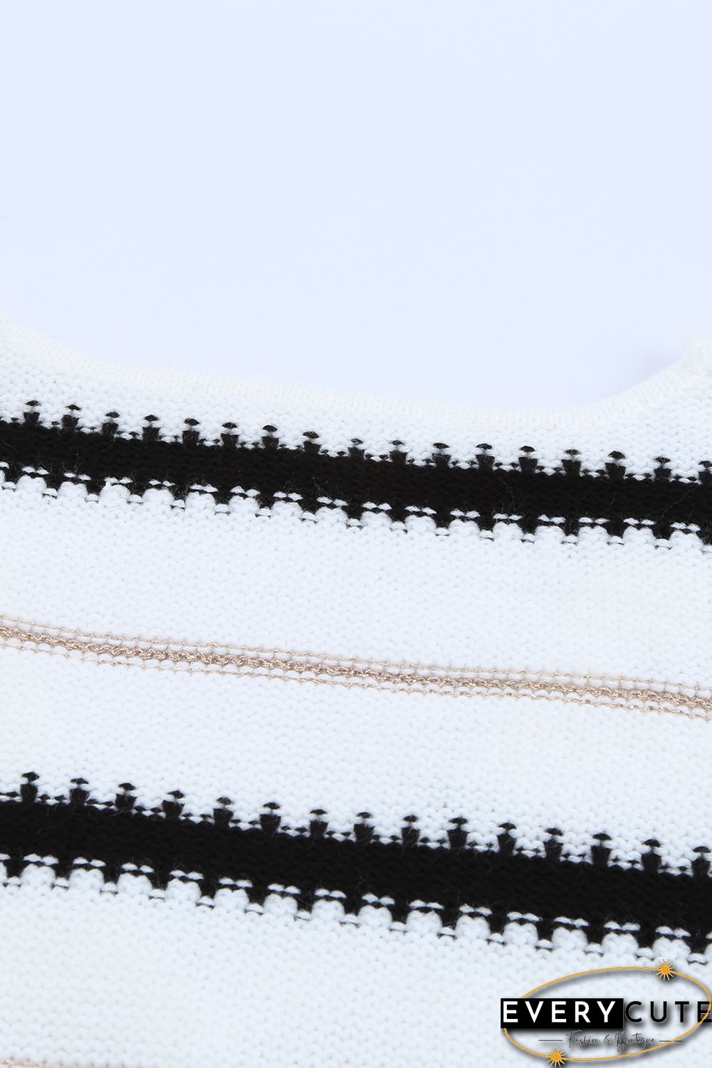 White V Neck Stripes Colorblock Button Cardigan