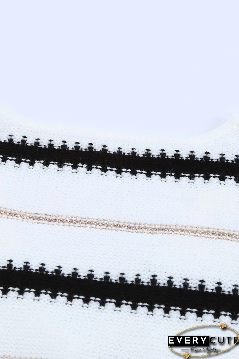 White V Neck Stripes Colorblock Button Cardigan