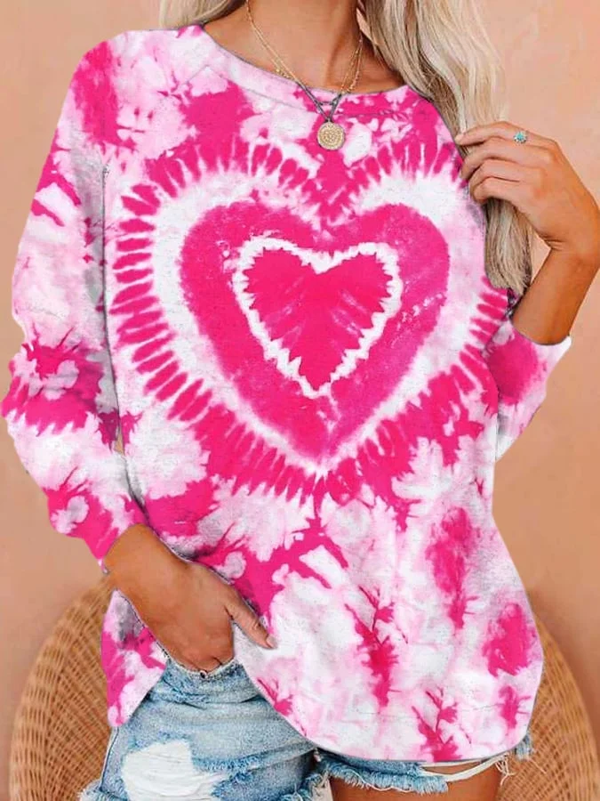 Women's Valentine’s Day Tie-Dye Love Heart Print Casual Sweatshirt