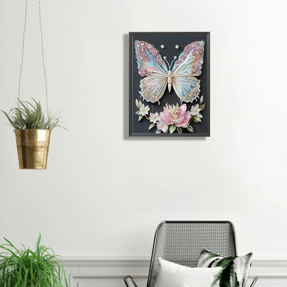 Diamond Painting - Partial Special Shaped Drill - Flower Butterfly(Canvas|30*40cm)