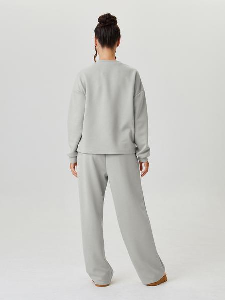 Women's Casual Solid Color Loose Long Sleeve Top & Exposed Stitches Trousers Co-ord Women's Casual Solid Color Loose Long Sleeve Top & Exposed Stitches Trousers Co-ord