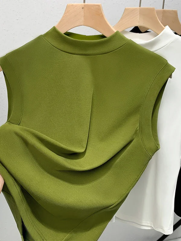 Plus Size Skinny Solid Color Split-Joint Mock Neck Vest Top