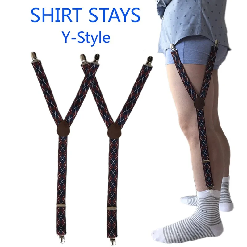 Mens Y Shape Adjustable Elastic Shirt Holders Straps Sock Non-slip Clamps Leg Suspenders Fashion Shirt Stays Garters