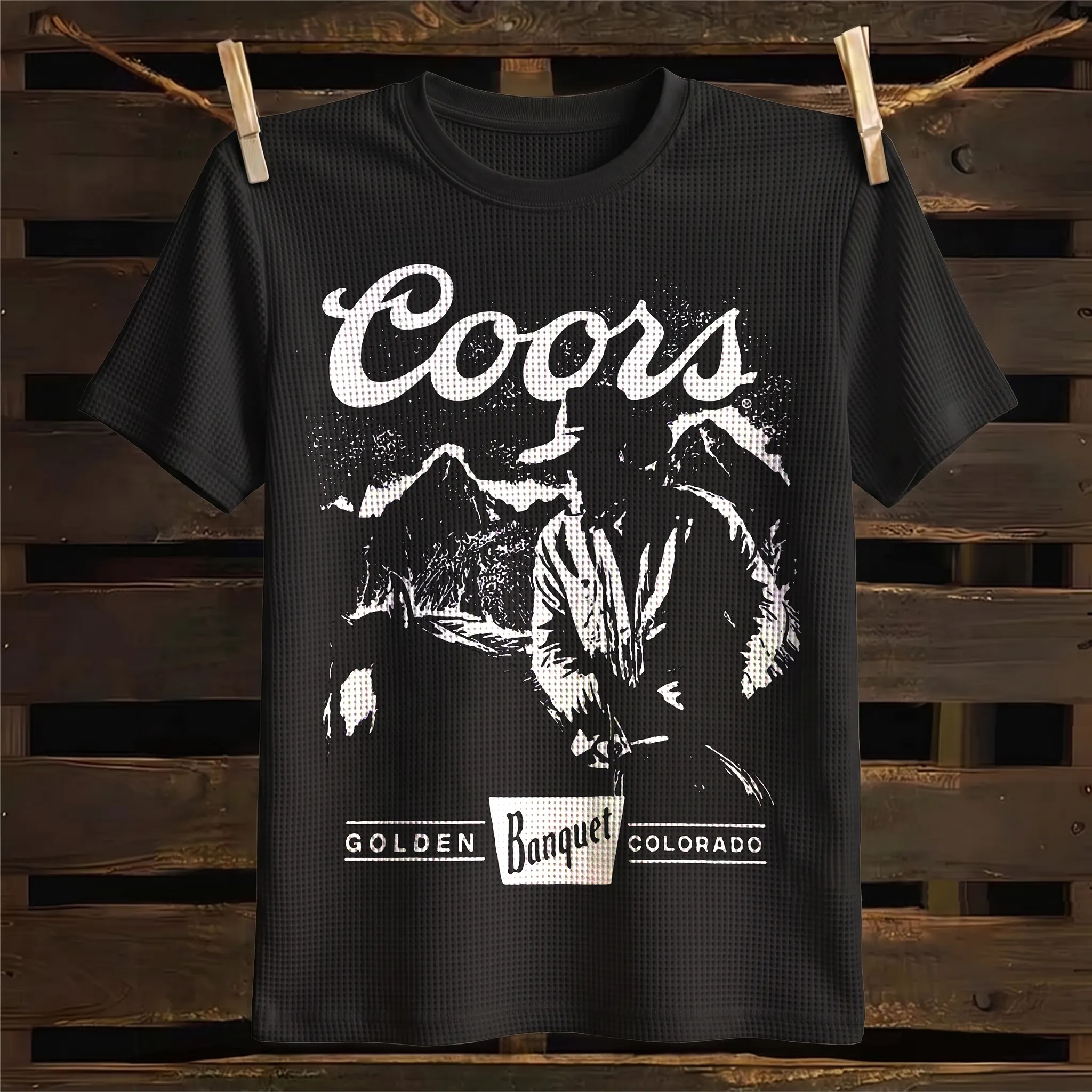 Western Cowboy Graphic Print Waffle Knit T-Shirt
