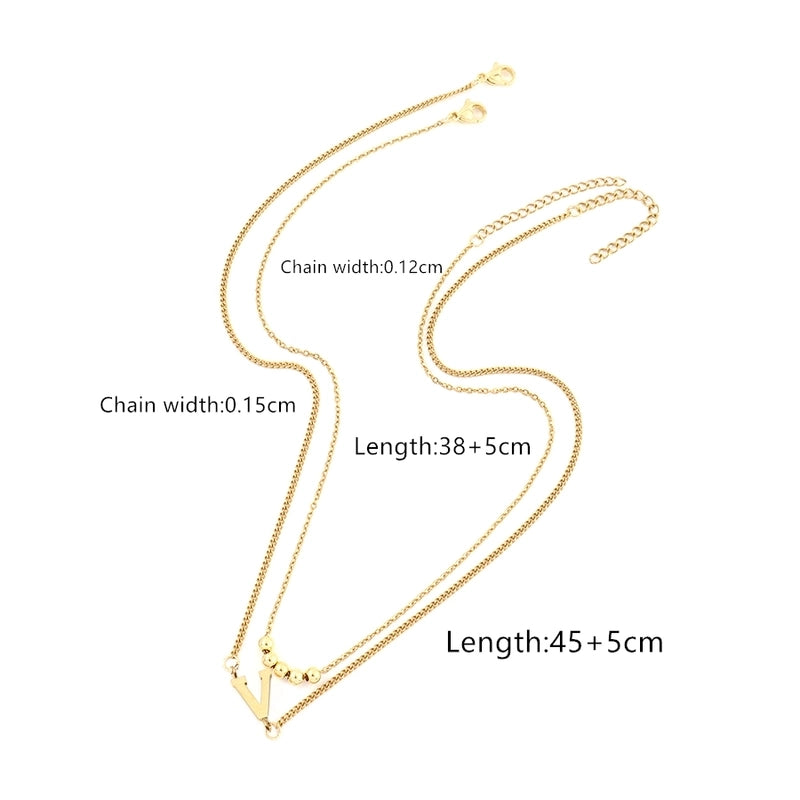 2 Pcs/set Gold Classic Fashion Initial Letter Copper Bead Stainless Steel Bracelet Women Necklace Suit