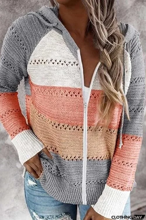 Gradient Zipper Hoodie Cardigan