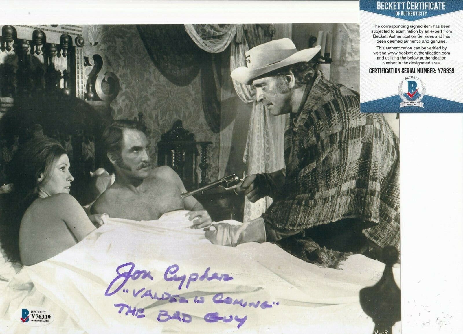 JON CYPHER signed (VALDEZ IS COMING) Frank Movie 8X10 Photo Poster painting BECKETT BAS Y76339