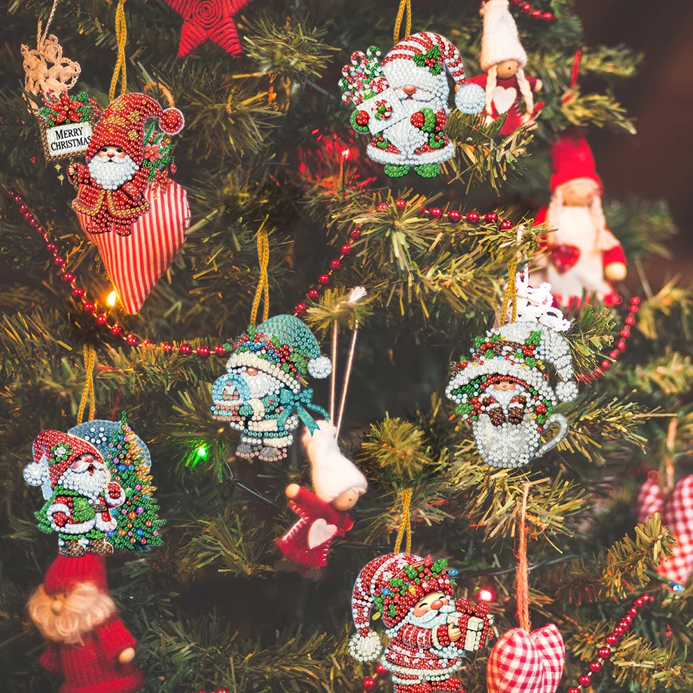 15pcs Xmas Gnome Theme 2D Flat DIY Hanging Diamond Art Kits Home Wall Decor