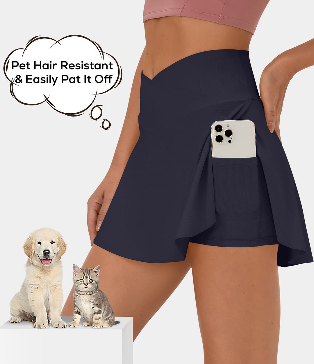 Patitoff Flow Pet Hair Resistant Crossover Side Pocket 2-in-1 Activity Skirt-Lucid