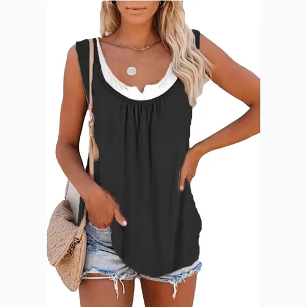 XS-8XL Spring Summer Tops Plus Size Fashion Clothes Women's Causal Sleeveless Tops Off Shoulder Cotton Pullover T-shirts Layered Shirts Ladies V-neck Blouses Blending Block Color Loose Tank Tops