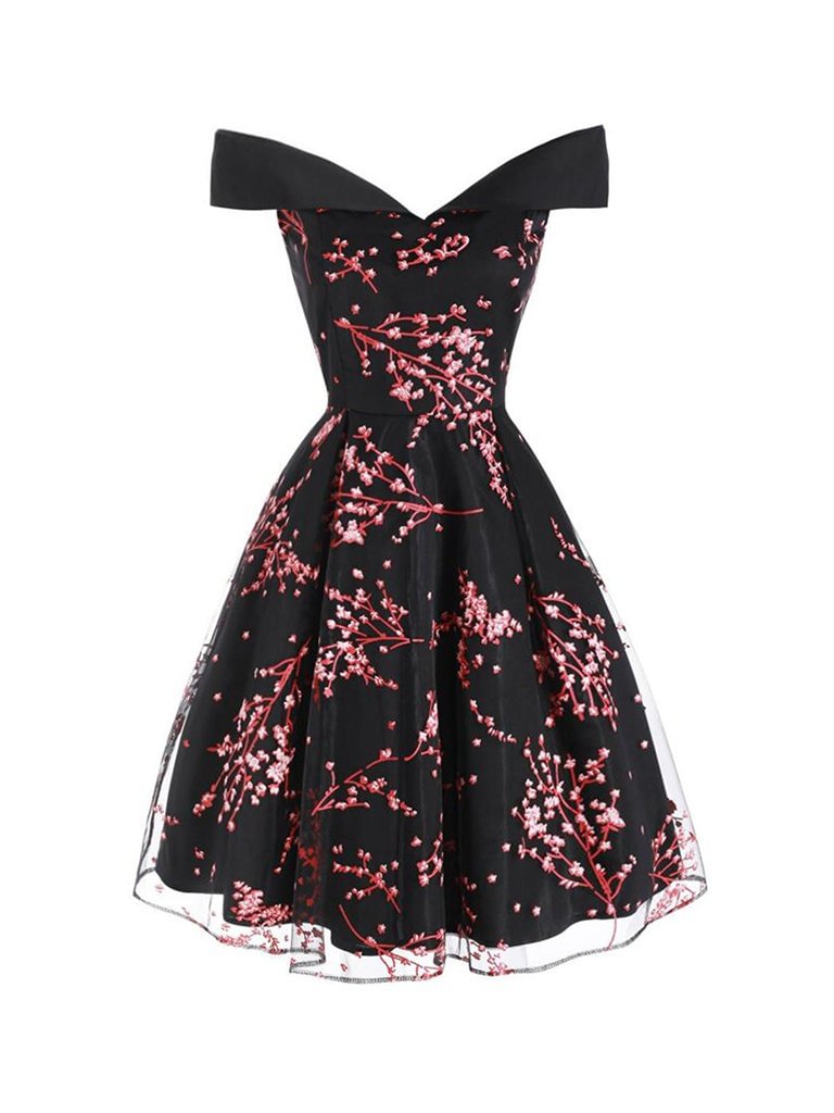 Vintage Dress Plum Blossom Mesh A-line Dress