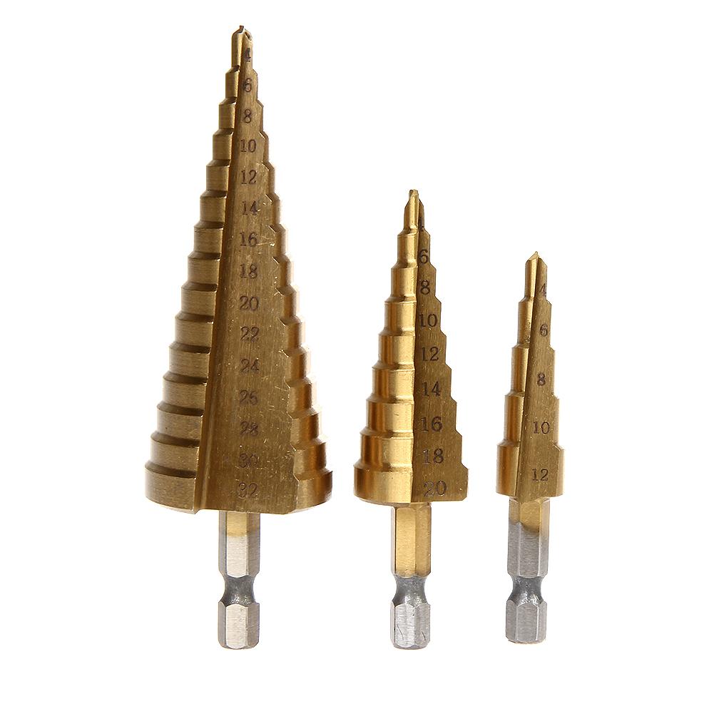 

3Pcs 4-12/20/32mm HSS Steel Large Step Cone Titanium Drill Bit Hole Cutter, 501 Original