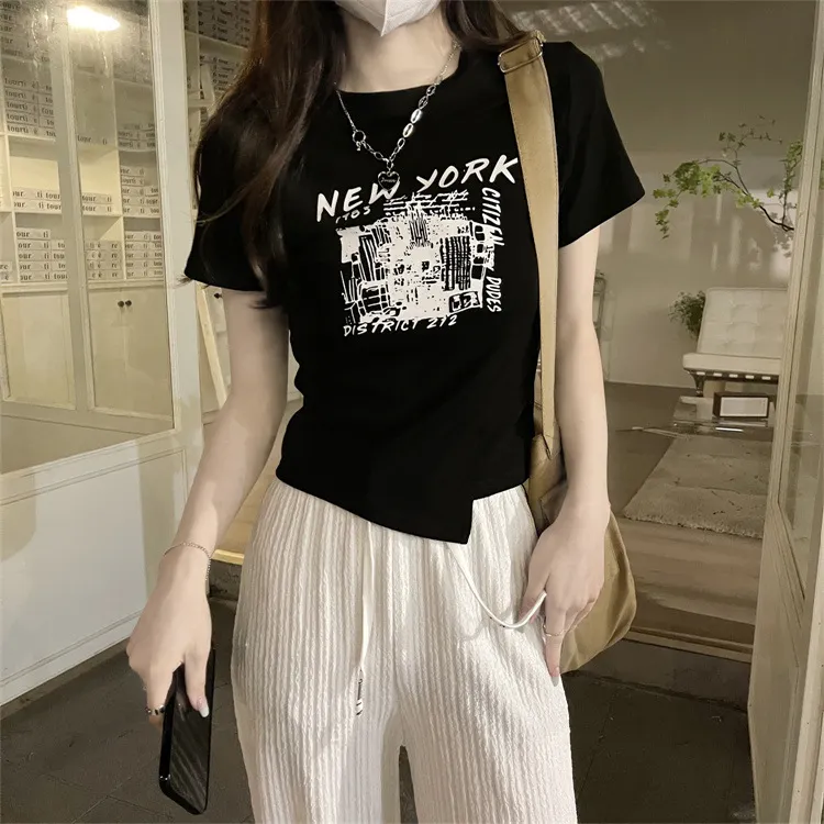 Brownm Brownm Girl Style Design Sense Short T-Shirt Summer 2024 New Irregular Chic Niche Ins Short Sleeve Shirt Women's Fashion