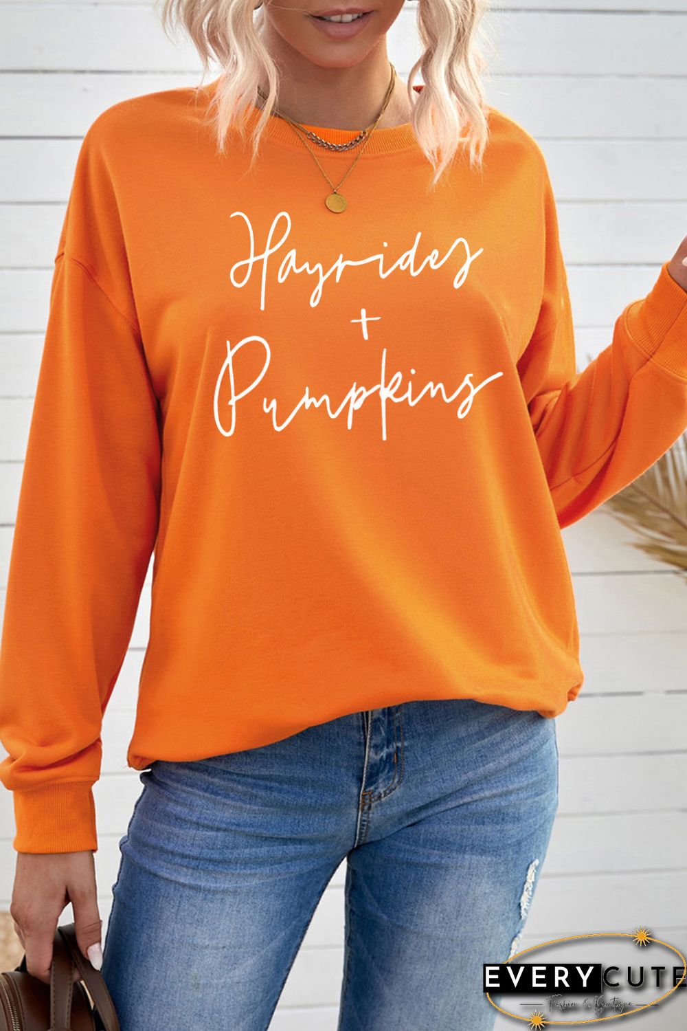 Orange Hayrides Pumpkin Long Sleeve Pullover Sweatshirt