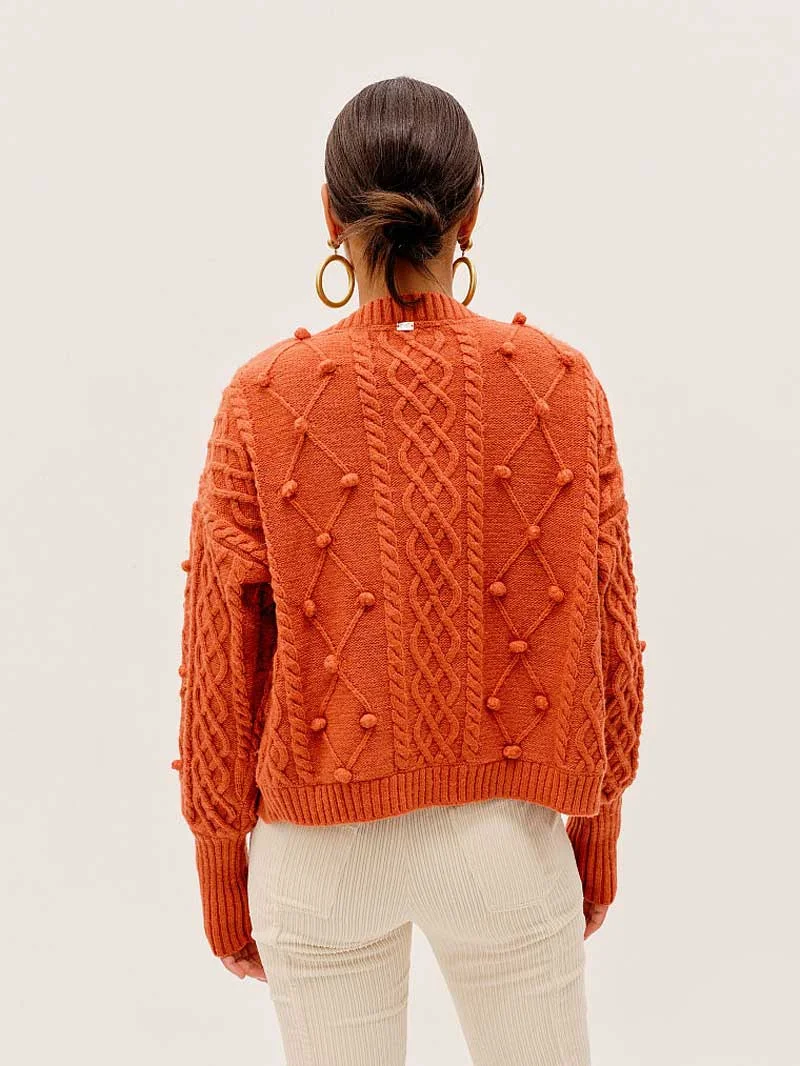 Boho Inspired orange pom poms long sleeve cardigan women cute winter sweater cardigan for women new long cardigan coat warm