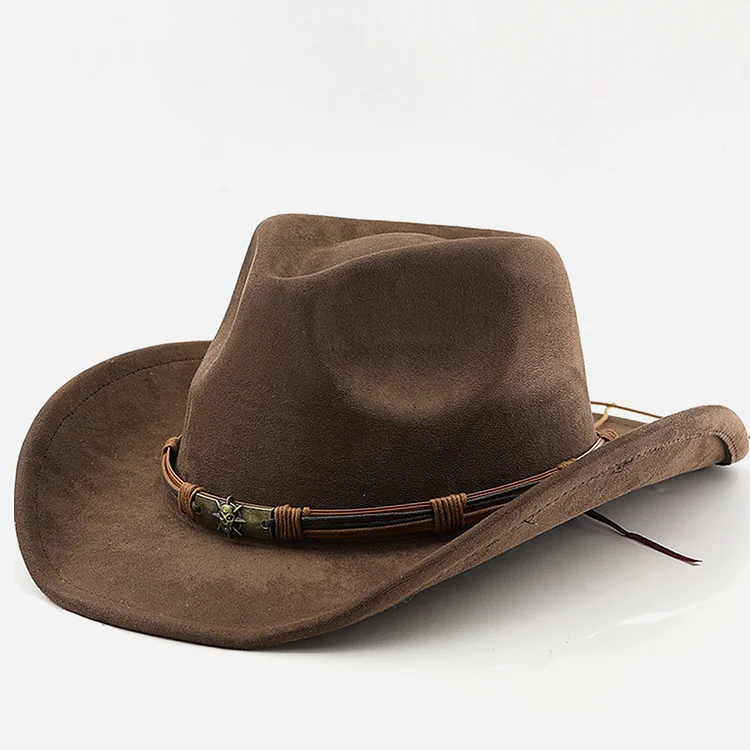 Western Suede Belt Decor Wide Brim Adjustable Cowboy Hat