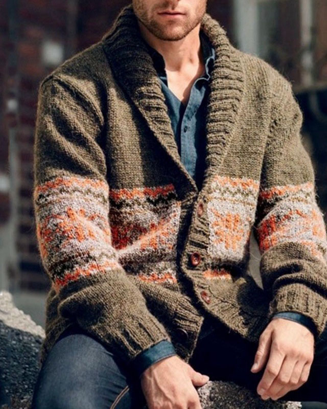 Men's Lapel Knitted Cardigan Sweater